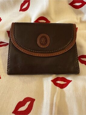 Vintage Lladro Brown Leather Card Wallet with Dark Trim and kiss lock coin